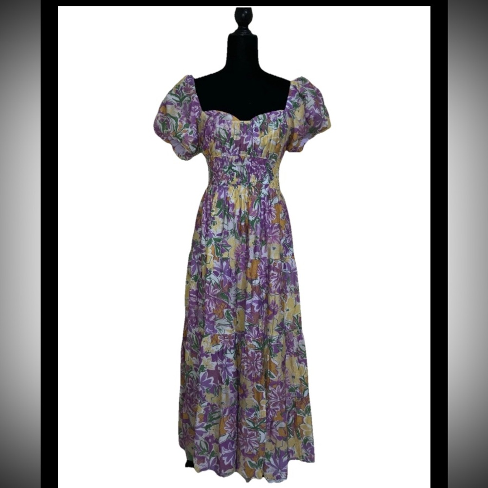 ASTR the Label Florentina Puff-Sleeve Maxi Dress Sz S Goddess Cottage Romantic - Picture 8 of 9
